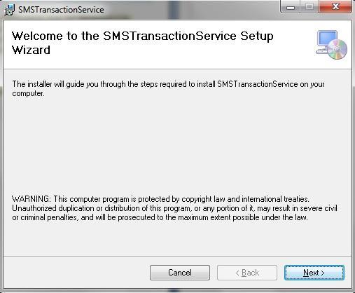 1. Instalação Para instalar, descompacte o arquivo SMSTransaction.rar e exec