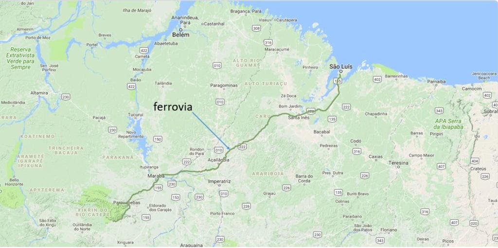 Figura 1.1: Localização da ferrovia (Google,2017 [17]) 1.