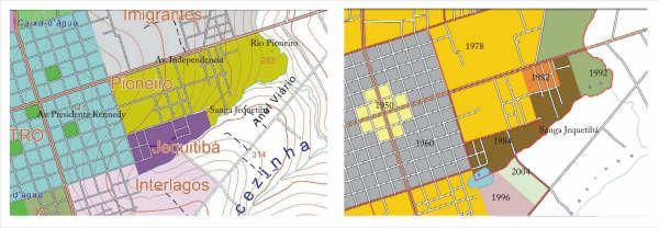 Figura 7: Mapa de bairros e da expansão urbana da cidade de Palotina.