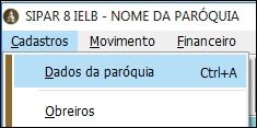 cadastros de paróquia, obreiros, congregações, pessoas e famílias, e depois em [Parâmetros], pode-se pesquisar, nos cadastros de obreiros e pessoas, os códigos de