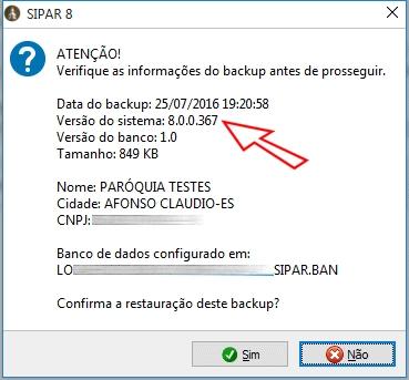 Uma mensagem com informações do arquivo de backup será exibida antes da restauração para que você possa conferir se é o arquivo que deseja restaurar.