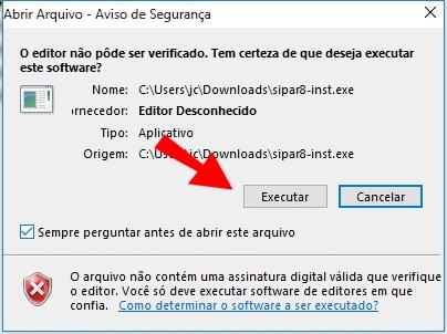 Siga o assistente de instalação conforme as figuras a seguir: A pasta