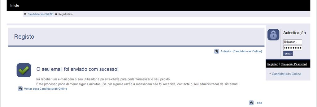 O nome de utilizador não deverá ter espaços nem caracteres acentuados e deverá ser em minúsculas.