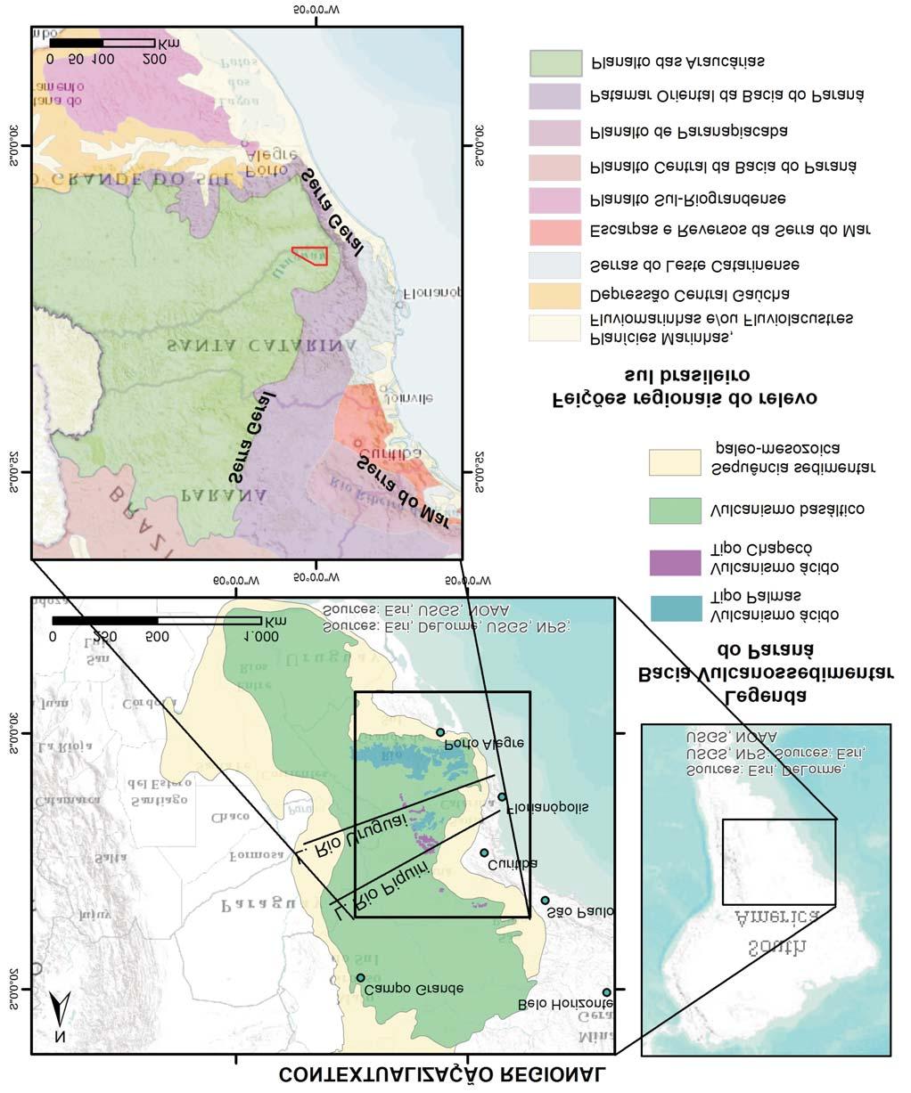 Figura 1 Localização da área de estudo na Província Magmática do Paraná (PMP) e nas unidades regionais de relevo.
