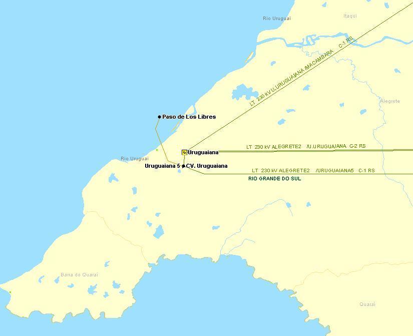 6.2 Uruguaiana O intercâmbio de energia elétrica para a Argentina pode ser proveniente da estação conversora de frequência Uruguaiana, de propriedade da Eletrosul, 50/60 Hz, com capacidade de 50 MW,