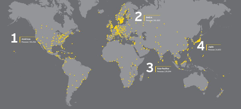 A EY está presente em 150 países divididos em 4 grandes grupos (Américas, EMEIA,