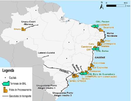 128 Figura 39. Diagrama esquemático da infraestrutura de gasodutos de transporte no Brasil Fonte: adaptado de EPE (2015a).