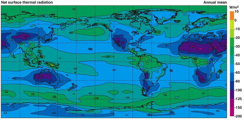 Distribuição geográfica do balanço de calor Q OL com base na