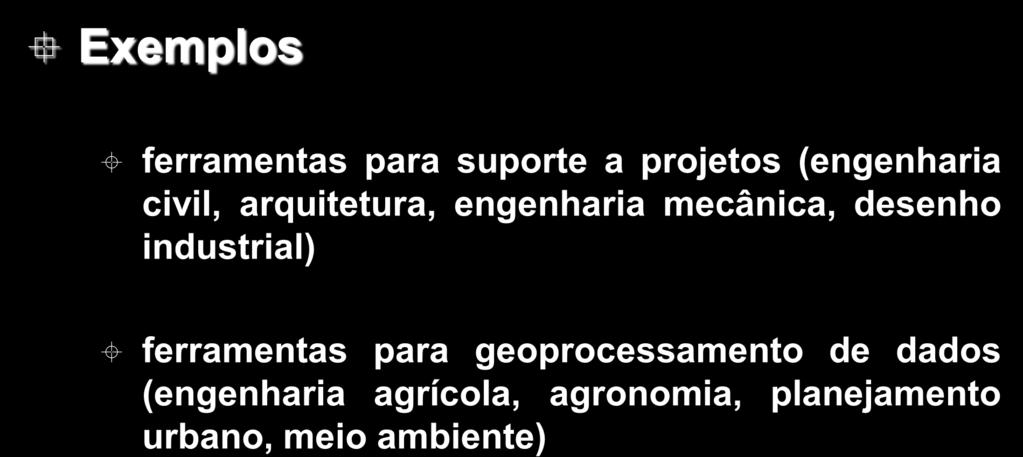 20 Exemplos Necessidades sociais x Uso de Computadores ferramentas para suporte a projetos (engenharia civil, arquitetura, engenharia