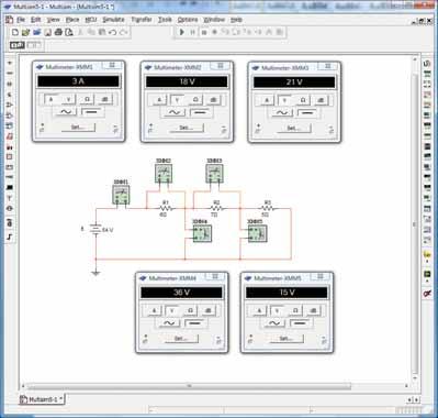 Cpítulo 5 Circuitos em série 147 Figur 5.84 Uso do Multisim n nálise de um circuito CC em série. metro, e tensão pelos medidores desde té.