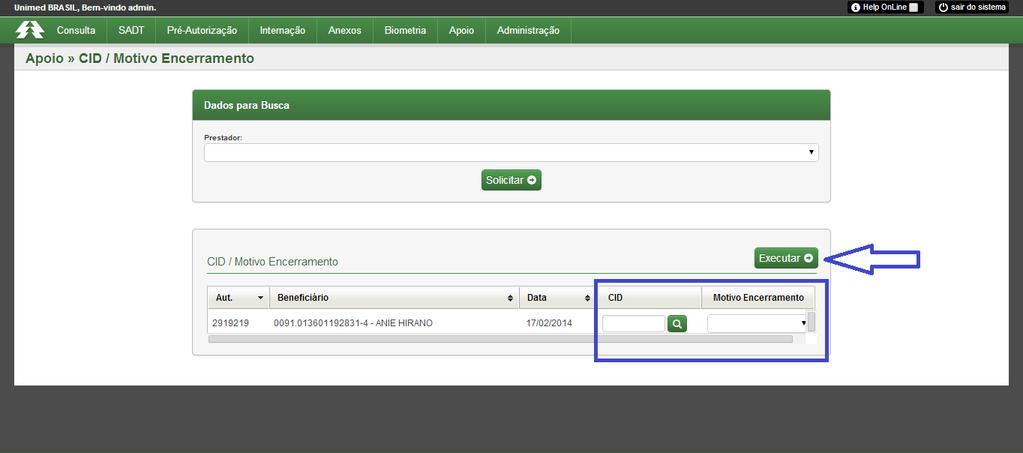 Para isso preencha o CID e o Motivo Encerramento de todas as guias e clique no botão Executar.