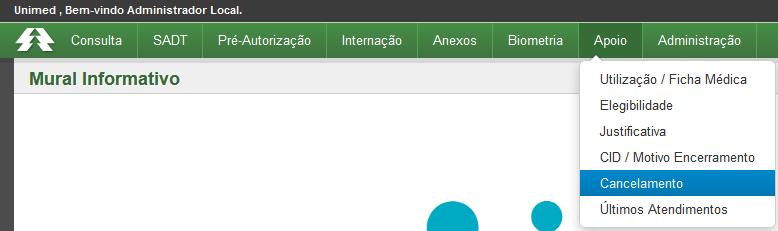 5.4 Cancelamento O sistema do Hilum possui uma opção de cancelamento de guias, caos seja necessário fazê-lo por algum problema que venha a ocorrer no atendimento ao beneficiário.