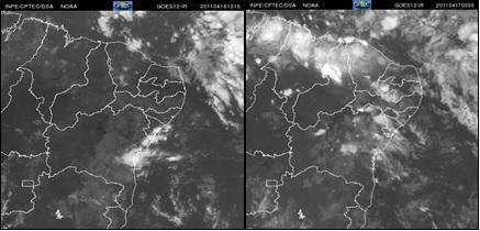 Figura 03- Compilação de imagens de satélite do primeiro experimento (16/04/2011 às 9h e 21h).