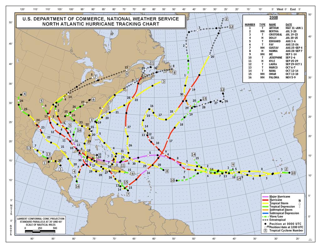 Figura 2 - Ocorrência de Ciclones Tropicais Atlânticos reportados pelo Centro