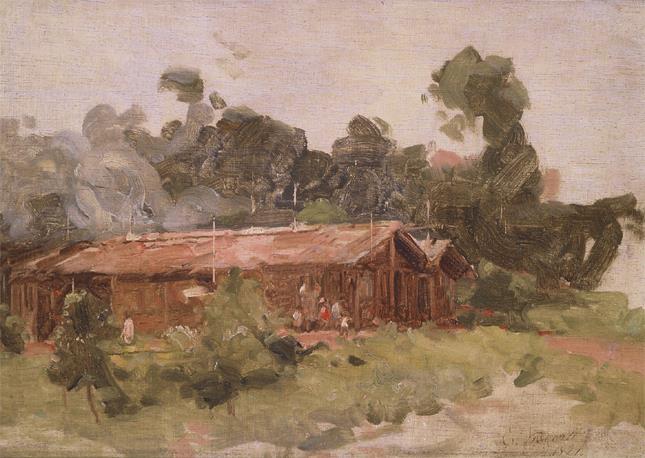 Trecho de paisagem com casa, 1940. Óleo sobre madeira. 66,5 x 89 cm.