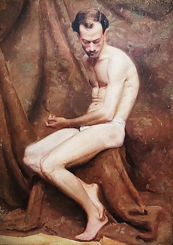 João VI, a pintura de um contemporâneo, Alfredo Galvão com Nu masculino sentado, academia, datada de 1924, foi encontrada.