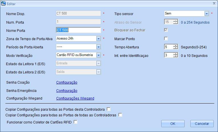 2. Na nova janela, é possível alterar o Nome da porta, a Zona de tempo da porta ativa, o Período de porta aberta, o Modo de verificação, o Tipo de sensor da fechadura, bem como o Atraso do sensor