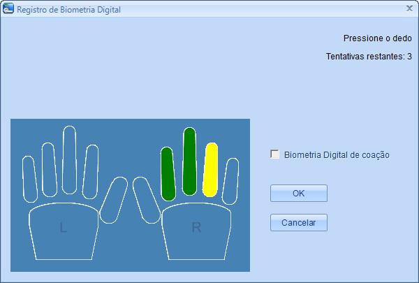 Na nova tela, selecione um dos dedos representados e siga as orientações do dispositivo, deverão ser feitas 3 leituras