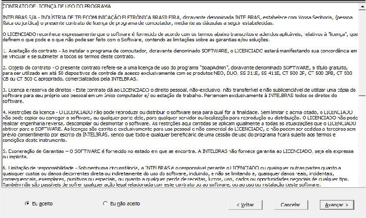 4. No passo seguinte é necessário aceitar os termos Contrato de Licença do software.