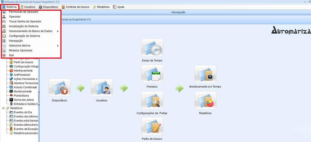 9. Sistema Nesta seção, estão disponíveis as principais funções de configurações do software SoapAdmin 3.5.