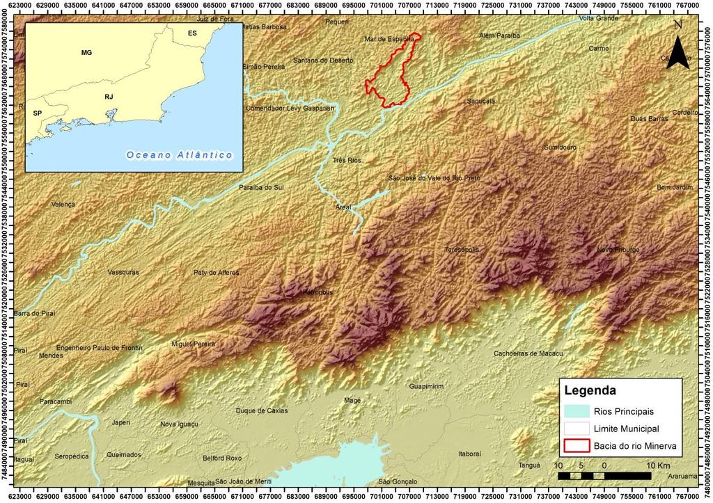 Figura 1: Mapa de Localização da Bacia do rio Minerva Materiais e Métodos A pesquisa iniciou-se com o levantamento das bibliografias que tratam dos fenômenos geomorfológicos associados aos modelos de
