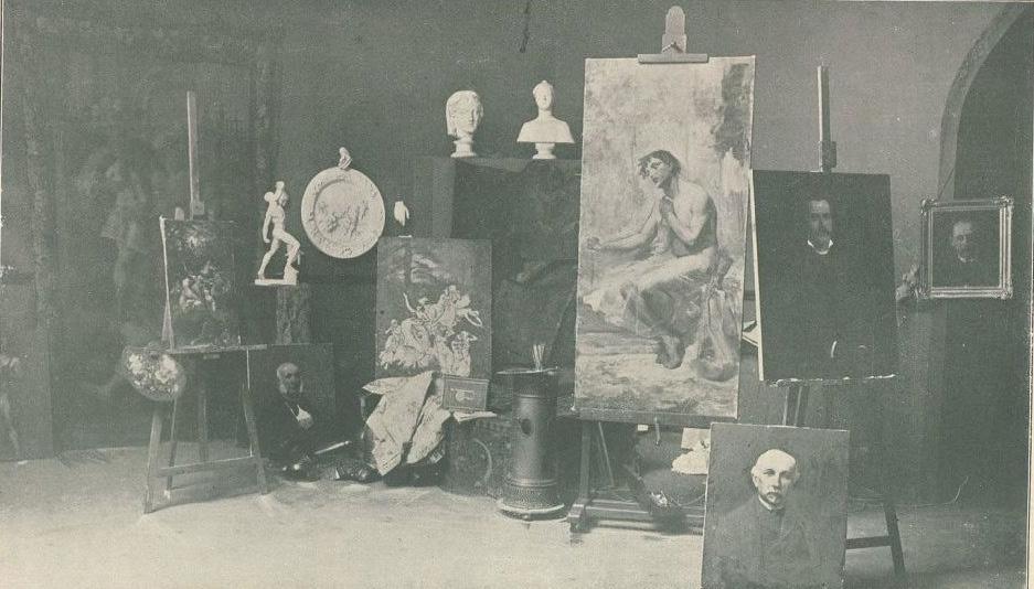 do tempo seria ocupado com os seus ofícios de pintura nos ateliers que lhes foram reservados no edifício da Academia (Figura 2.5). Figura 2.5 Interior de atelier de Ferreira Chaves na EBAL, 1890.