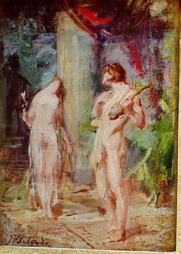 Figura 3.5 Estudo para Amor e Psiché (frente e verso), 1891, Veloso Salgado, óleo sobre cartão, 33 x 24 cm, MJM, inv. Pin542. Disponível em: www.matriznet.dgpc.