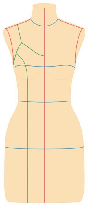 Figuras 100: Marcação do Modelo no Manequim Frente e Costas. 18.2 PREPARAÇÃO 1. Metragem do tecido é de 1metro de comprimento e 1,40 metros de largura. 2.