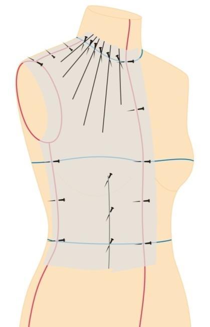 Figura31: Molde das Pences1 e 5. 8. DECOTE FRANZIDO As etapas da preparação do tecido e da moulage são idênticos as da pence e do corpo modelado.