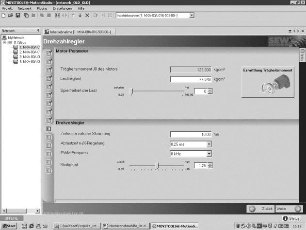 5 I 0 Colocação em operação Descrição do software de colocação em operação e seus parâmetros Ajuste do controlador de rotação Fig.