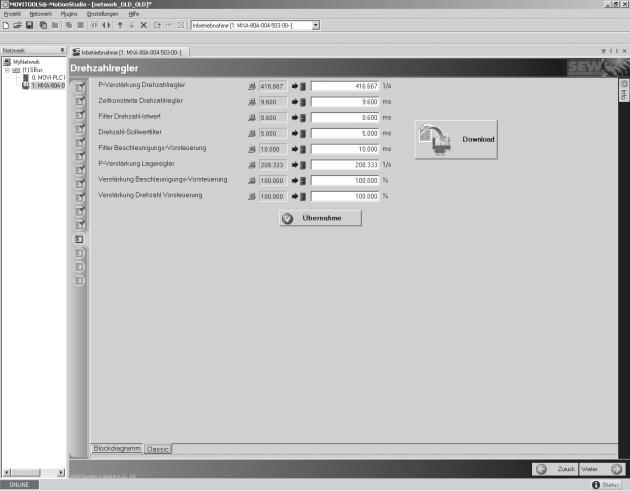 5 I 0 Colocação em operação Descrição do software de colocação em operação e seus parâmetros Parâmetros do controlador de rotação Além disso, é possível reajustar o parâmetro do controlador de