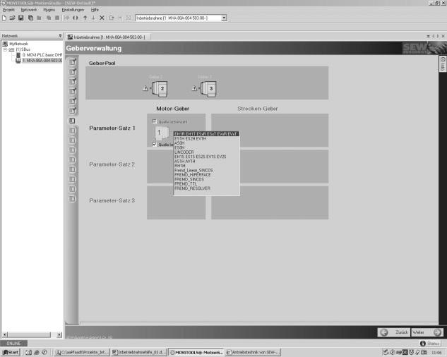 5 I 0 Colocação em operação Descrição do software de colocação em operação e seus parâmetros Gerenciamento de encoder 1 Fig.