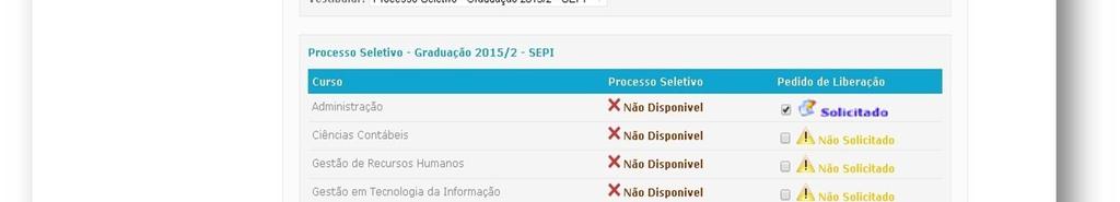 Após clicar no botão Alterar Curso Polo, o pedido