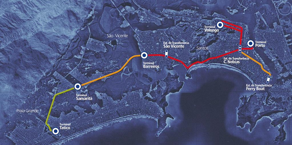 3 Há pouco mais de uma década o modo ferroviário ainda operava na região. O modo ferroviário entre as cidades de Santos e São Vicente foi desativado em 1998 em razão do déficit do sistema.