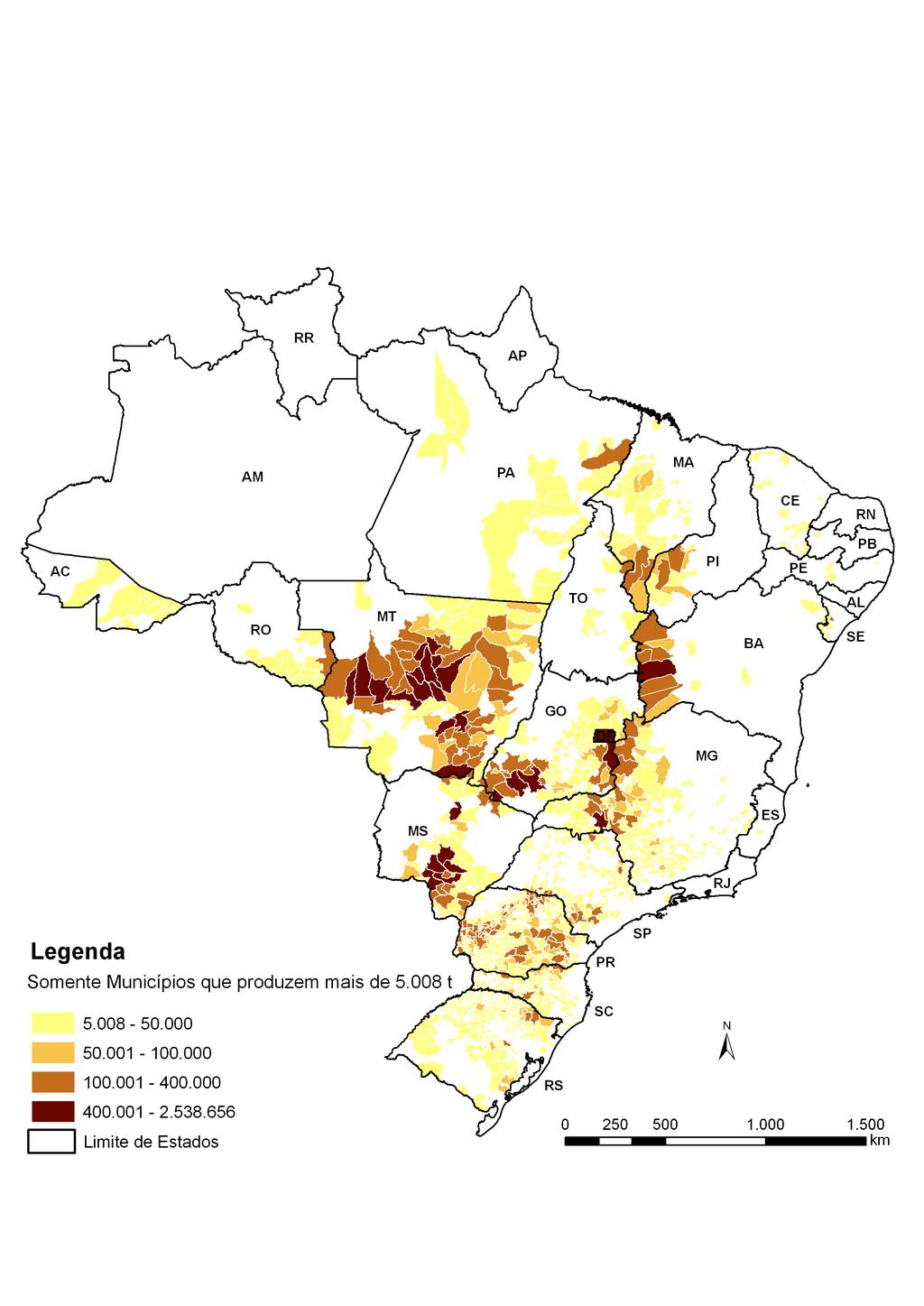 Figura 34 Mapa da produção agrícola Soja Fonte: onab/ibge.