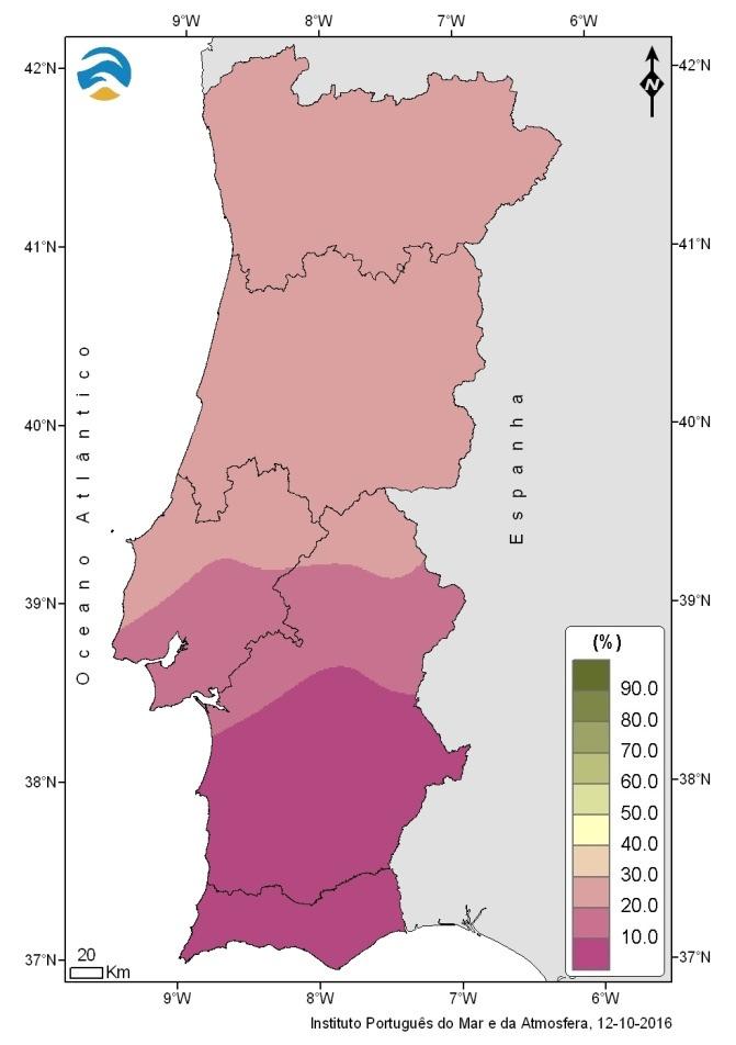 2.5 Água no solo Na Figura 7 apresentam-se os valores em percentagem de água no solo, em relação à capacidade de água utilizável pelas plantas, no final de setembro de 2016.