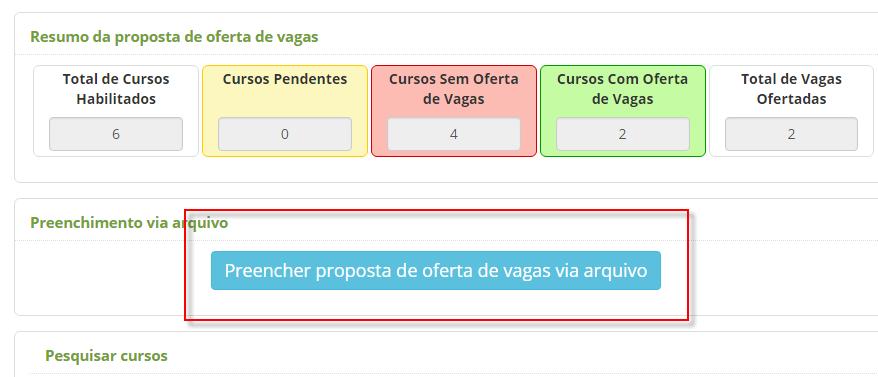 acionar a opção Salvar para gravar os dados no sistema. Será possível preencher a proposta de oferta de vagas via importação de dois arquivos.