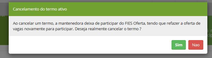 Figura 28 Confirmação do cancelamento de termo ativo Caso o usuário prossiga com o cancelamento do termo, o termo ativo será