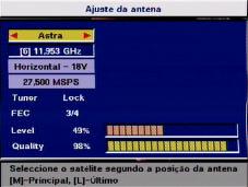 Menu de instalação Regulação do DiSEqC Condição prévia é não ter efectuado quaisquer alterações no setup do DiSEqC (UFO), vide capítulo "DiSEqC (UFO) Setup".