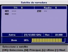 Menu de instalação Durante o processo de exploração é-lhe indicada a qualidade do sinal e o estado de avanço do processo.