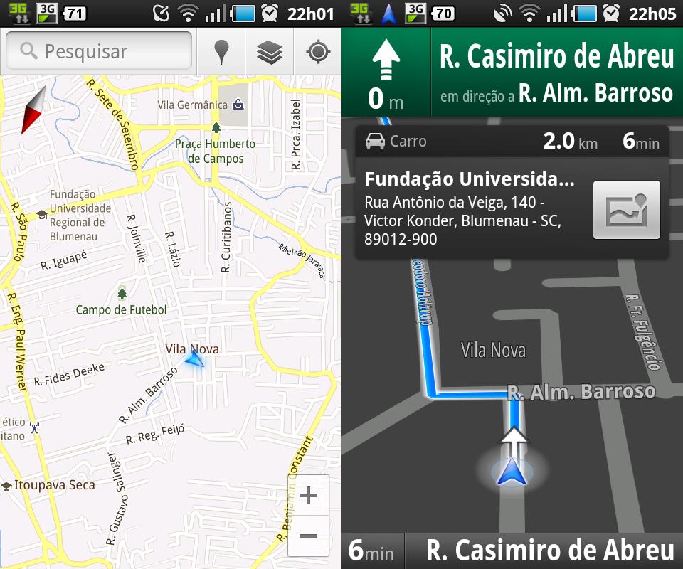 22 Figura 1 Google Maps e Google Maps Navigation A principal função destes aplicativos é exibir na tela do dispositivo um mapa das ruas das principais cidades do mundo, mas eles vão além exibindo as