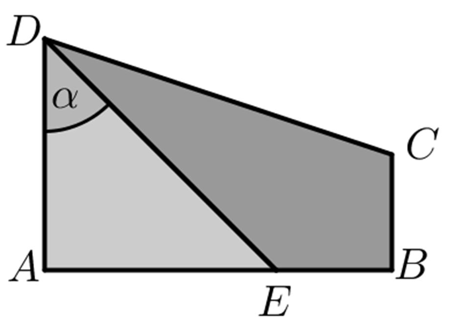 . Na figura ao lado está representado um trapézio retângulo [ ABCD ] em que: AD = AB = 3 BC = 1 O ponto E é um ponto móvel pertencente ao lado [ AB ], nunca coincidente com A nem com B, tal que ADE ˆ