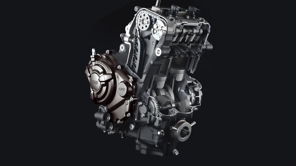 Motor de 689cc com 2 cilindros em linha O que confere um carácter tão especial à MT-07 é o motor de 2 cilindros em linha de 689cc, desenvolvido com a "filosofia de planos cruzados" da Yamaha.