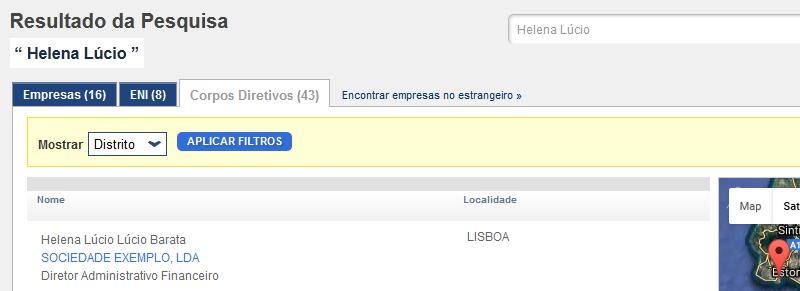 Individual) Gestores Lista de resultados Selecione a entidade pretendida e será redirecionado para: Ficha de empresa Ficha