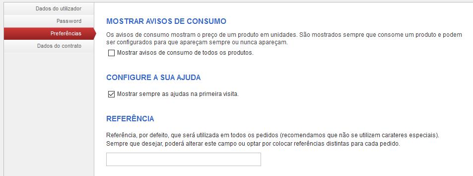 seus dados e contactos. Password Altere a sua password.