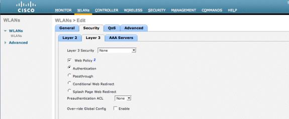 Escolha os servidores AAA sob a ABA de segurança.