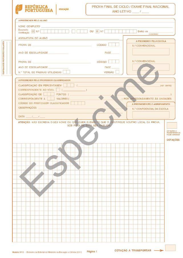 Folha de Provas Finais do Ensino Básico e de Exames Finais Nacionais do Ensino