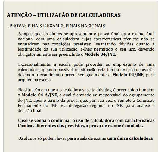 características técnicas previstas no ofício-circular S-DGE/2017/4302, ou seja, apenas calculadoras não alfanuméricas e não programáveis, as quais se caracterizam por não terem inscrito no teclado