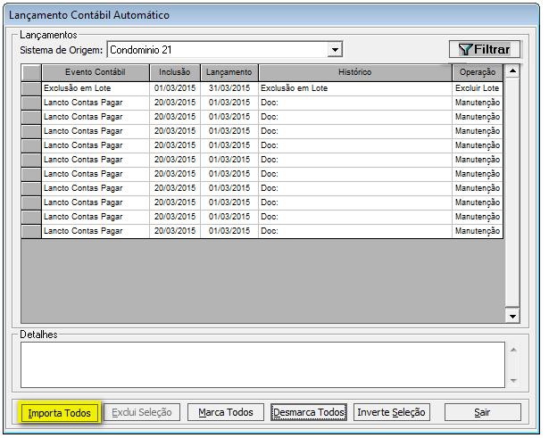 l) Para realizar a importação dos lançamentos, clique no
