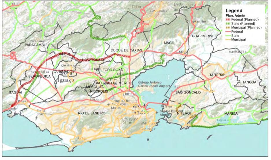Figura 3-55 Mapa Planejamento da Rede - DER Fonte: Mapa Rodoviário / DER - RJ [Melhoras para o cenário dos Jogos Olímpicos] BRT TransOlímpica: nova rodovia e corredor BRT; BRT TransBrasil,